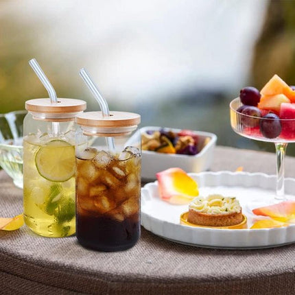 4 stuks drinkglazen met deksel en rietjes, Bubble Tea beker, ijskoffie, glazen, 500 ml, Bear Can cocktailglazen, ijskoffiebeker voor milkshakes, sappen, smoothies (halfverzegeld)