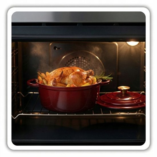 Hage geëmailleerde gietijzeren braadpan 3 liter – Ø 22 cm, rood, inductie – foto 4