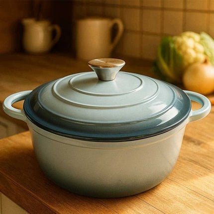 Hage - Kookpan - Gietijzeren Pot met Deksel - Geëmailleerd - Inductie & Oven Geschikt - Inclusief Mini Ovenhandschoenen & Onderzetter - Voor Braden, Stoven, Soep & Brood - 4 Liters - Ø24 cm - Mintgroen