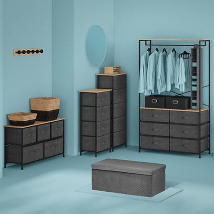 5FIVE Opbergkast Pisa - 5 mandjes - grijs - 45 x 30 x 114 cm - metaal/hout/stof - opbergen