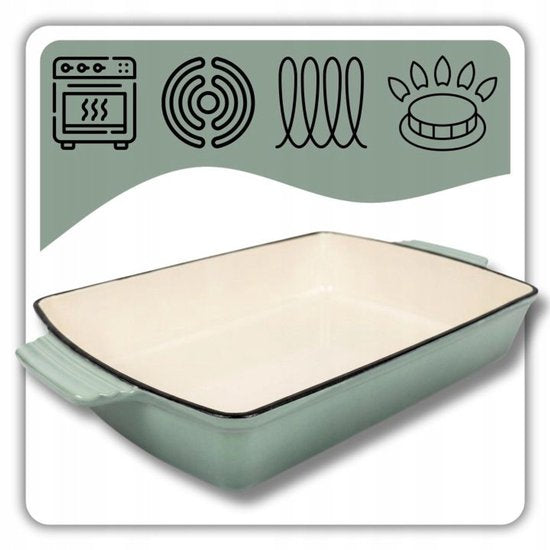 Hage - Baking Dish - Casserole Dish - Cast Iron Casserole Dish - Enamelled Roasting Pan with Handles - Suitable for Induction, Oven & All Heat Sources - 3.5 Litres - 32 x 23.5 cm - Pastel Teal