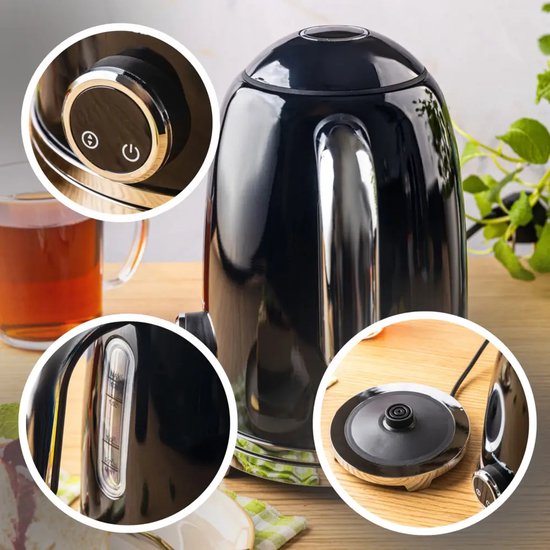 Klausberg - Kettle - Electric Kettle - Water Kettle - Tea Kettle with Thermometer - Keep-warm function - Stainless Steel - 1.7 L - 2200W - Black