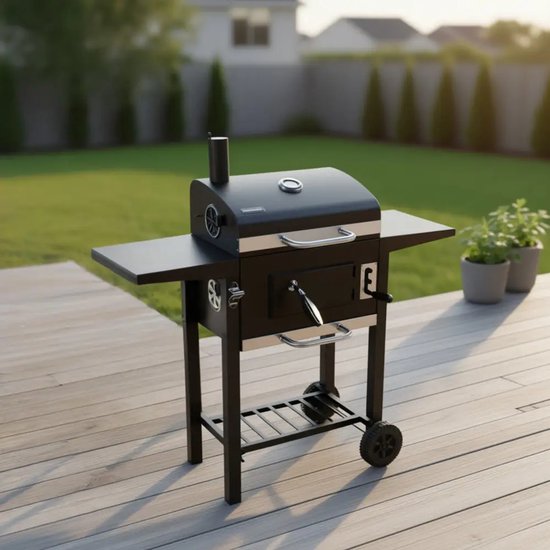 Kinghoff houtskoolbarbecue KH-2034 – BBQ met deksel, zijtafels en wielen – foto 3
