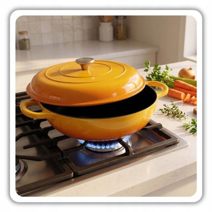 Hage - Braadpan - Lage Gietijzeren Braadpan met Deksel - Geëmailleerd - Oven & Inductie Geschikt - Voor Braden, Stoven en Ovenschotels - 3 Liters - 40.5 x 30 x 10.5 cm - Mosterdgeel