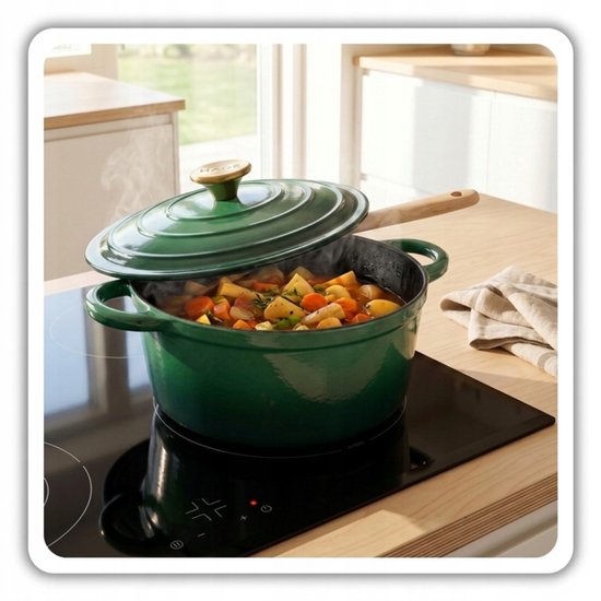 Hage - 3-Piece Cast Iron Casserole Set - Dutch Oven Set - 3L, 4L, and 5L with Lids - Enameled Cooking Pots - Ø22, Ø24, and Ø26 cm - Induction - Oven Safe - Heat Retention - Bottle Green
