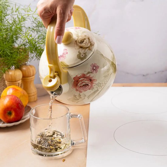 Kinghoff 2038 fluitketel - Emaille - Creme - 2 liter - Paris