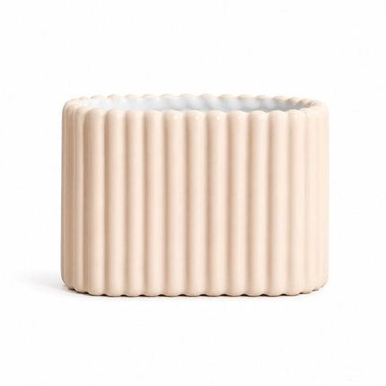 HOMLA - Solvani Badkamer Beker - Tandenborstelhouder - Badkamer Accessoire - Geribbeld Design - Opberger voor Tandenborstels & Accessoires - Steenware Mok - 13.9 x 6.7 x 8.8 cm - Beige