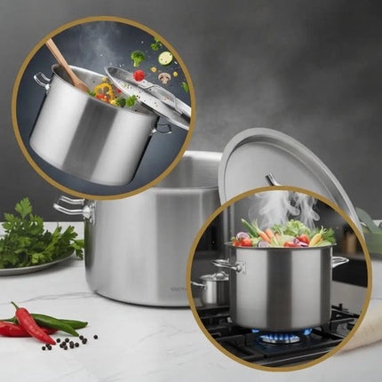 Kookpan - Catering Pan - Extra Grote Soeppan met Deksel - Stockpot - Inductie Geschikt - voor Soep, Pasta & Stoofgerechten - 44L - Ø45 cm - RVS