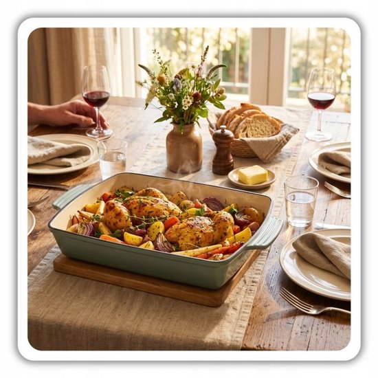 Hage - Baking Dish - Casserole Dish - Cast Iron Casserole Dish - Enamelled Roasting Pan with Handles - Suitable for Induction, Oven & All Heat Sources - 3.5 Litres - 32 x 23.5 cm - Pastel Teal