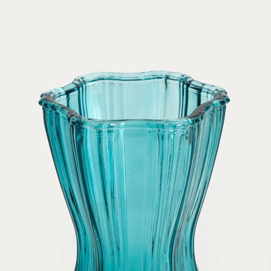 Homla - Vase - Flower Vase - Glass Vase - Decorative Flower Vase with Wavy Edge - Modern Design Vase for Fresh & Dried Flowers - 13 x 25 cm - Turquoise