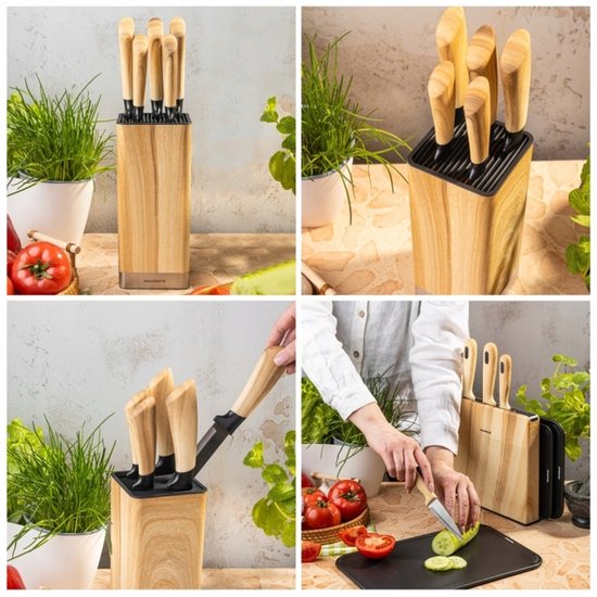 Klausberg - Knife Set - 6-Piece - Kitchen Knife Set - 5 Stainless Steel Kitchen Knives - Knife Holder - Professional Chef's Knives - Kitchen Accessories with Knife Block - Wood Look