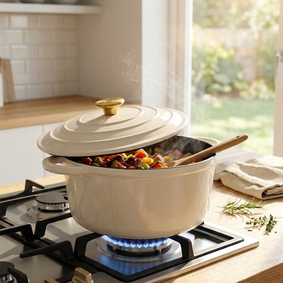 HAGE Gietijzeren Emaille Pan 24cm 4L - Cream