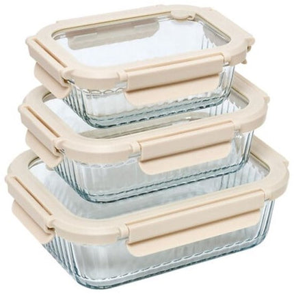 3-Delig Rechthoek Vershoudbakjes Glas - Glazen Bewaardozen - Lunchbox - Voedselbewaring - Luchtdichte Bewaarbakjes - Magnetron & Vaatwasser - 2.05 Liter - Borosilicaatglas - Transparant