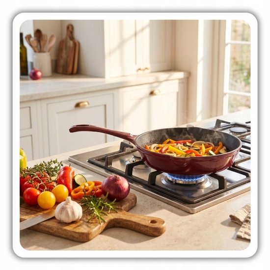 Hage - Frying Pan - Enameled Cast Iron Frying Pan - Cast Iron Frying Pan - Suitable for Induction, Gas & Oven - Ø20 x 4.5 cm - Purple