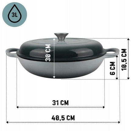Hage - Braadpan - Lage Gietijzeren Braadpan met Deksel - Geëmailleerd - Oven & Inductie Geschikt - Voor Braden, Stoven en Ovenschotels - 3 Liters - 40.5 x 30 x 10.5 cm - Mintgroen