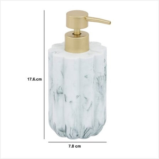 Badkamer accessoireset – Moderne Badkamer Accessoires – Zeeppomp 230 ml & Toiletborstel Set – Luxe Zeepdispenser & Toiletborstel met Houder – Polyresin – Wit Marmer