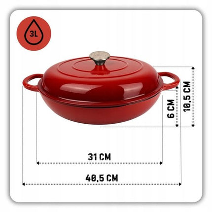 Hage - Braadpan - Geëmailleerde Gietijzeren Braadpan - Cast Iron Casserole - Geschikt voor Inductie, Gas & Oven - Inclusief Pannenonderzetter & Handgreepbeschermers - 3 Liters - Ø30 x 10.5 cm - Rood