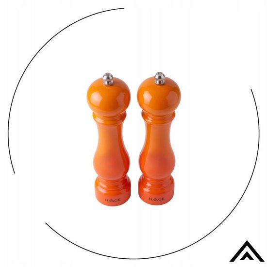 Hage - Manual Pepper and Salt Mills - Pepper & Salt - Ceramic Grinder - Adjustable Grind Size - 100 ml - Ø5.5 x 22 cm - Orange