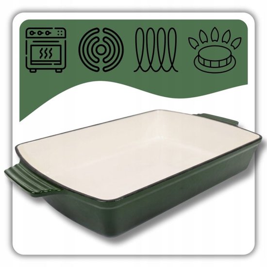 Hage - Gietijzeren Ovenschaal - Ovenschaal - Geëmailleerde Bakvorm - Voor Ovengerechten, Vlees, Taart en Ovenschotels - 3. 5 Liters - 32 x 23,5 x 6 cm - Flesgroen