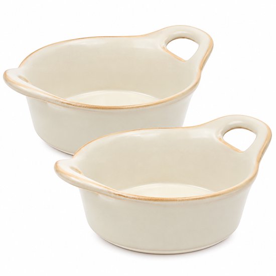 Serveerschaaltjes - Ontbijtkommetjes - Schaaltjes Set van 2 - Ovenbestendig - Magnetronbestendig - Vaatwasserbestendig - Voor Snacks, Dessert en Bijgerechten - 250ml - Aardewerk - Ø12 cm - Beige