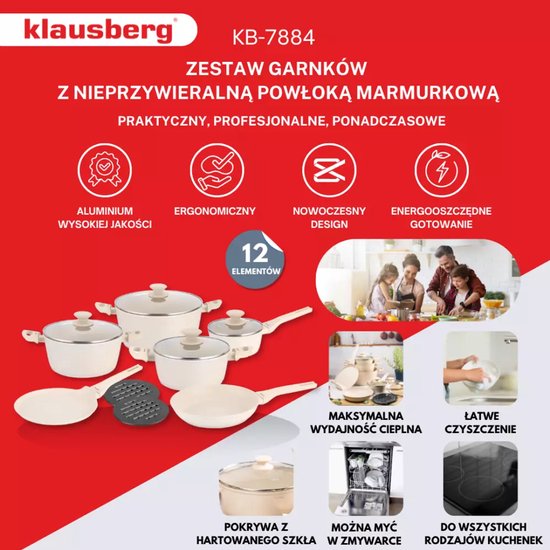 Klausberg pannenset 12-delig crème – aluminium met antiaanbaklaag, inductie – foto 5