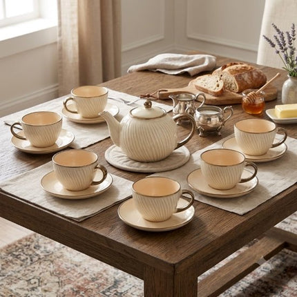 Mok - Ontbijtkom - Keramische Ontbijtbeker - Set van 6 - Grote Koffiemok - Soepkom met Oor - Fajance Kom voor Ontbijt, Muesli en Soep - 420 ml - 14.5 x 11.6 x 7.8 cm - Wit