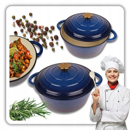 Hage - Braadpan - Geëmailleerde Gietijzeren Braadpan - Casserole - Geschikt voor Inductie, Gas & Oven - Inclusief Pannenonderzetter & Handgreepbeschermers - 3 Liter - Ø22 x 9.5 cm - Blauw