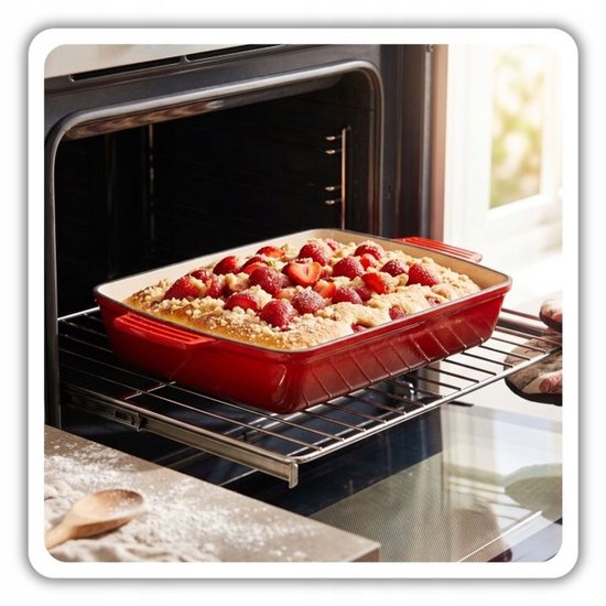 Hage - Gietijzeren Ovenschaal - Ovenschaal - Geëmailleerde Bakvorm - Voor Ovengerechten, Vlees, Taart en Ovenschotels - 3. 5 Liters - 32 x 23,5 x 6 cm - Rood