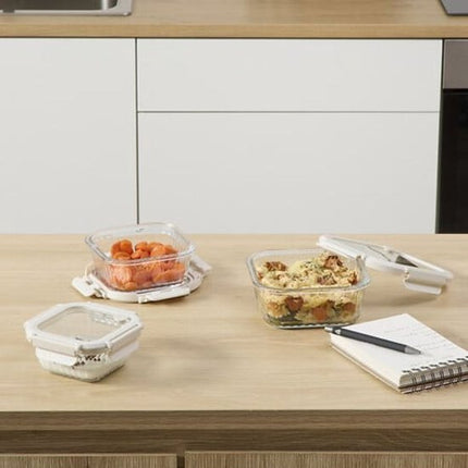 3-Delig Glazen Veshoudbakjes - Glas - Glazen - Lunchbox - Voedselbewaring - Luchtdichte Bewaarbakjes - Magnetron & Vaatwasser - 320ml, 520ml & 800ml - Borosilicaatglas - Transparant