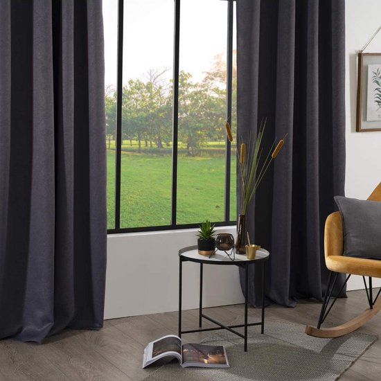 Blackout curtain, modern window decoration with leaf pattern, 140 x 260 cm