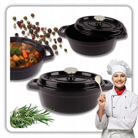 Hage - Cast Iron Casserole Dish - Dutch Oven - Cast Iron Casserole with Lid - Enamelled - Suitable for Induction & Oven - 2.85 Litres - 25.5 x 19.5 x 12.5 cm - Black