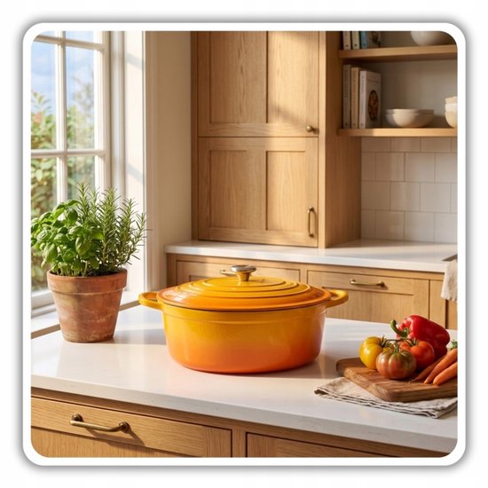 Hage - Pan Set - Kitchen Set - Cast Iron Pan Set - 3-Piece - 4 L Dutch Oven with Lid - 6 L Casserole with Lid - 26 cm Frying Pan - Enameled Cast Iron - Induction - Oven - Mustard Yellow