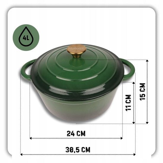 Hage gietijzeren braadpan 4 liter – geëmailleerd, Ø 24 cm, donkergroen – foto 2