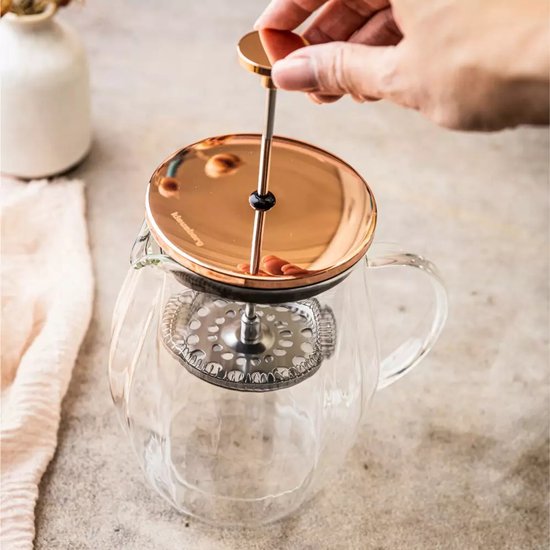 Klausberg KB7722 Coffee / Tea Piston Maker - Dubbelwandige Glazen Pers - Koperkleur - 0, 60L