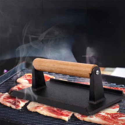 Kinghoff KH-1758 - Gietijzeren Hamburgerpers - Ergonomische Houten Handgreep