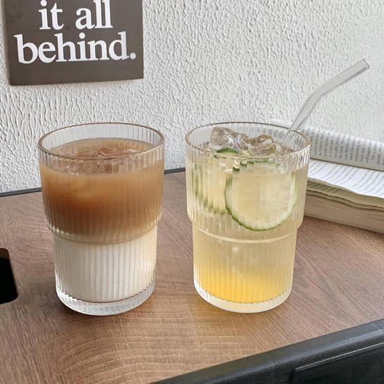 Glozini Waterglazen - 12 Stuks - Ribble Glas - 200ml - Geribbelde Glas - Stapelbaar - Waterglas - Water glazen - Cappucino, koude en warme dranken glazen