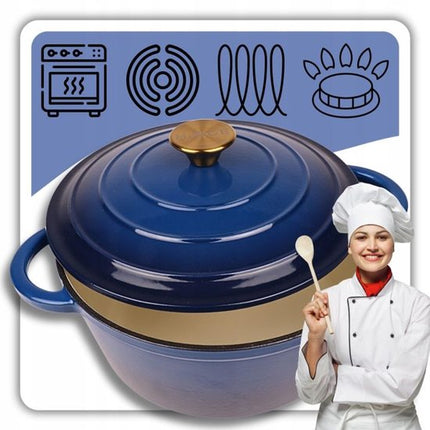 Hage - Braadpan - Geëmailleerde Gietijzeren Braadpan - Casserole - Geschikt voor Inductie, Gas & Oven - Inclusief Pannenonderzetter & Handgreepbeschermers - 3 Liter - Ø22 x 9.5 cm - Blauw
