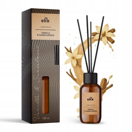 Elix - Reed Diffuser - Air Freshener - Interior Fragrance - Reed Diffuser - Luxury Home Scent 45 Days - Elegant Living Room, Bedroom & Office Fragrance - 125 ml - Vanilla Sandalwood