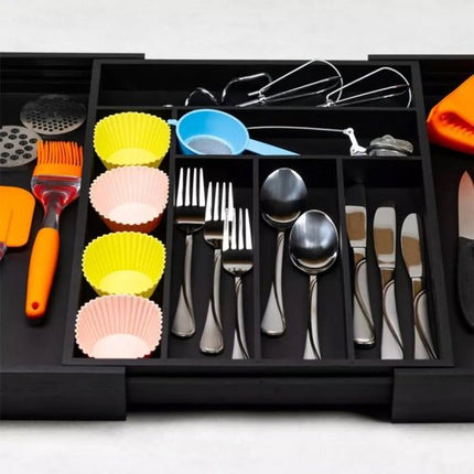 Kinghoff - Bamboe Lade-inzet - Zwart - Uitschuifbaar - 8 Compartimenten