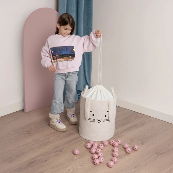 Sipo opbergmand XL van bouclé met trekkoord – 43 liter, 35 x 35 x 45 cm, crème – foto 2