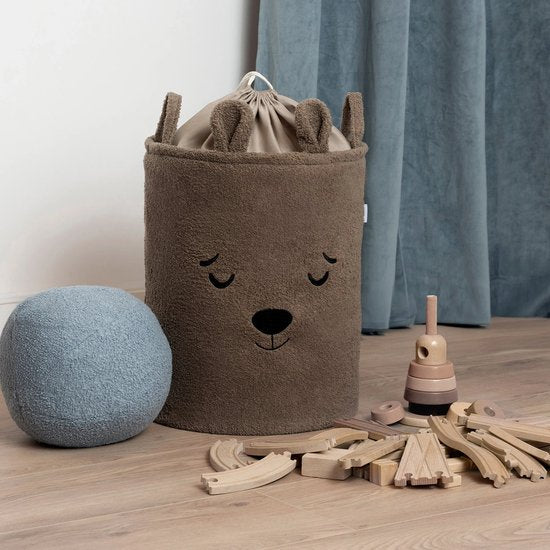 SIPO Speelgoedmanden Bouclé – Set van 2 – Beer Design – 43 L – Bruin/Grijs