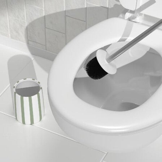 WC-Borstel Strio Hoog - 39 cm Keramiek Celadongroen – Stijlvol en Praktisch - Toiletborstel - Modern Klassiek - Groene Strepen - Keramisch