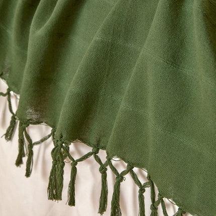 Atmosphera Plaid - donkergroen - 230 x 250 cm - katoen - met franjes - bedsprei - kleed - dekentje
