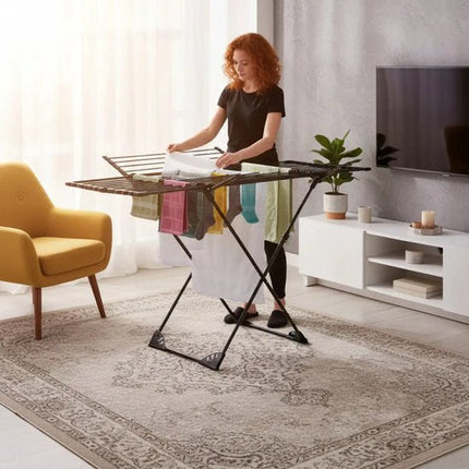 KINGHoff - Droogrek - Opvouwbaar Wasrek Verstelbaar - Staand Wasdroogrek - Inklapbaar Kledingrek - Wasrek voor Binnen en Balkon - Max. 20 kg - 108–180 x 96 x 101 cm - Zwart