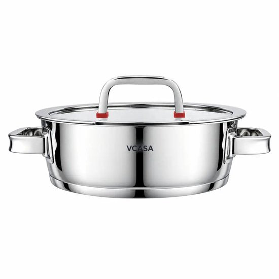 Lage braadpan 24 cm met glazen deksel, 2,7 liter, rvs, geschikt voor alle warmtebronnen