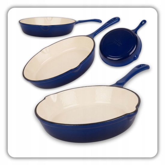 Hage - Koekenpan - Geëmailleerde Gietijzeren Koekenpan - Cast Iron Frying Pan - Geschikt voor Inductie, Gas & Oven - Ø20 x 4,5 cm - Blauw