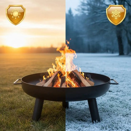 KINGHoff - Vuurkorf - Camping BBQ Vuurkorf - Tuinhaard Buiten Houtskool - Vuurplaats Tuin - Bonfire Fire Pit met Pook - Terras Haard - Metaal - Ø60.5 x 32 cm - Zwart