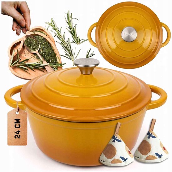 Enameled Cast Iron Pan 24 cm 4L Hage Mustard Yellow