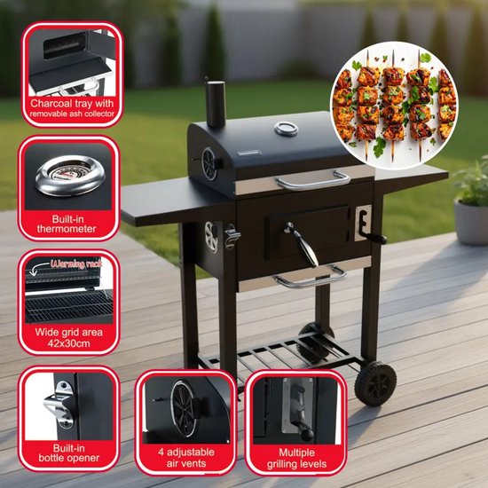 Klausberg KB-9034 houtskoolbarbecue met deksel en thermometer – 42 x 30 cm – foto 8