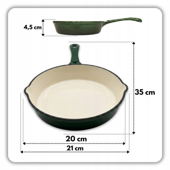 Hage - 4-Piece Kitchen Set - Enameled Cast Iron Cookware Set - 5L Dutch Oven 26 cm with Lid & 20 cm Frying Pan - 2 Manual Spice Grinders 100 ml - Induction, Gas & Oven - Ceramic Grinding Mechanism - Bottle Green